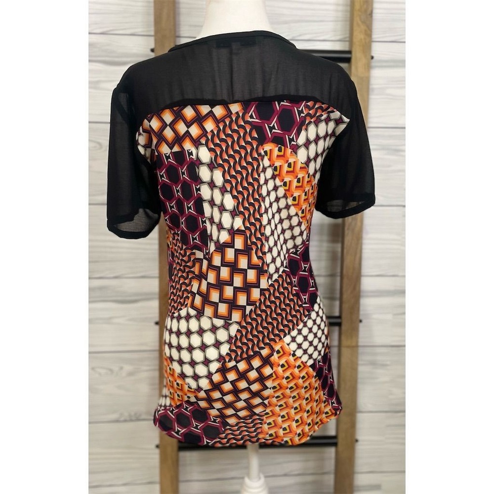 Trina Turk Women's Geometric Print Blouse Sheer Sleeves Size S - Picture 8 of 12